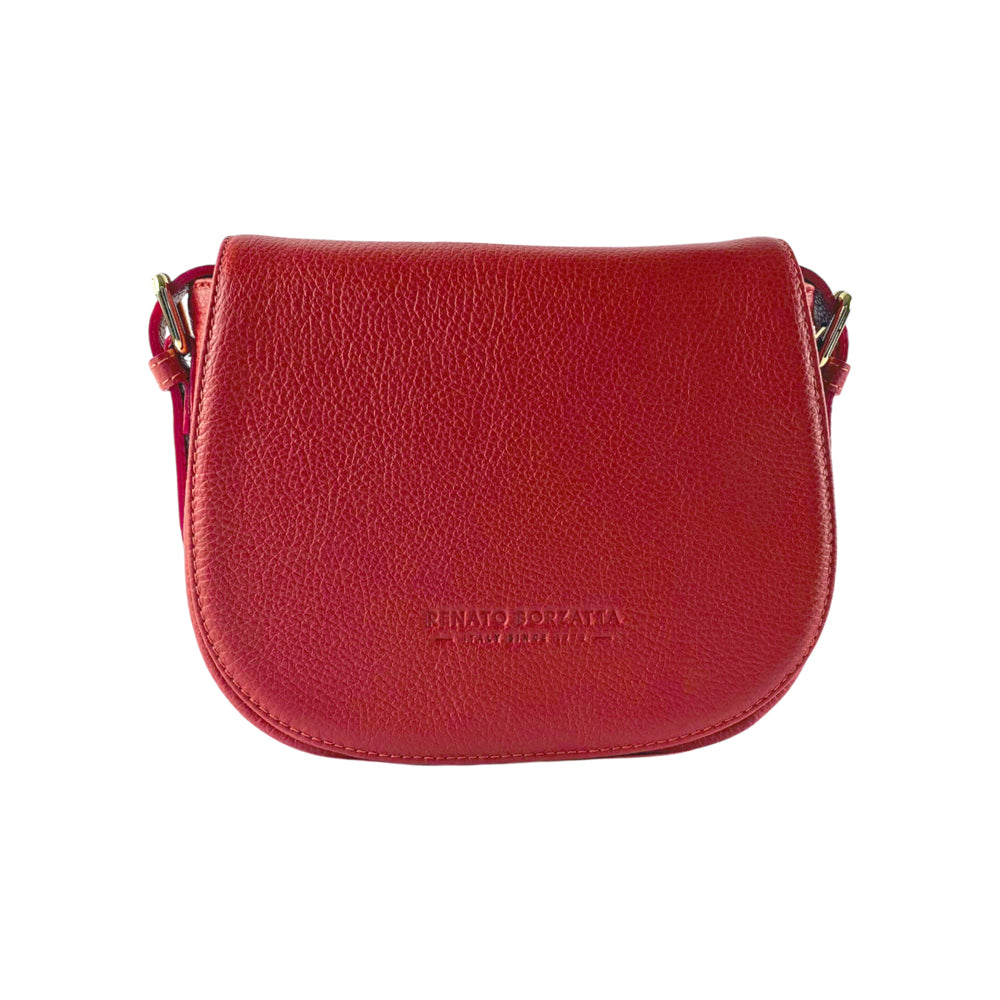RB1002V | Borsa a Tracolla in Vera Pelle Made in Italy con Tracolla removibile in pelle e attacchi con fibbie in metallo Oro Lucido - Colore Rosso - Dimensioni: cm 26 x 20 x 10-4