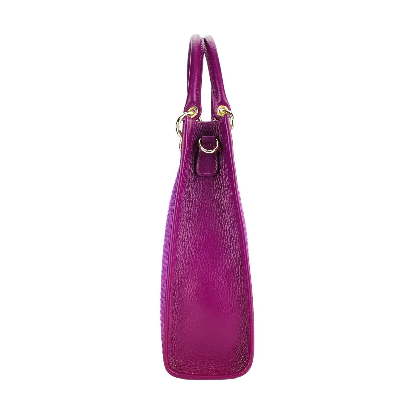 RB1026CN | Borsa Donna a mano verticale in Vera Pelle e Paglia Made in Italy. Tracolla removibile e regolabile in pelle. Accessori Oro Lucido - Colore Lampone - Dimensioni: cm 24 x 29 x 9-3