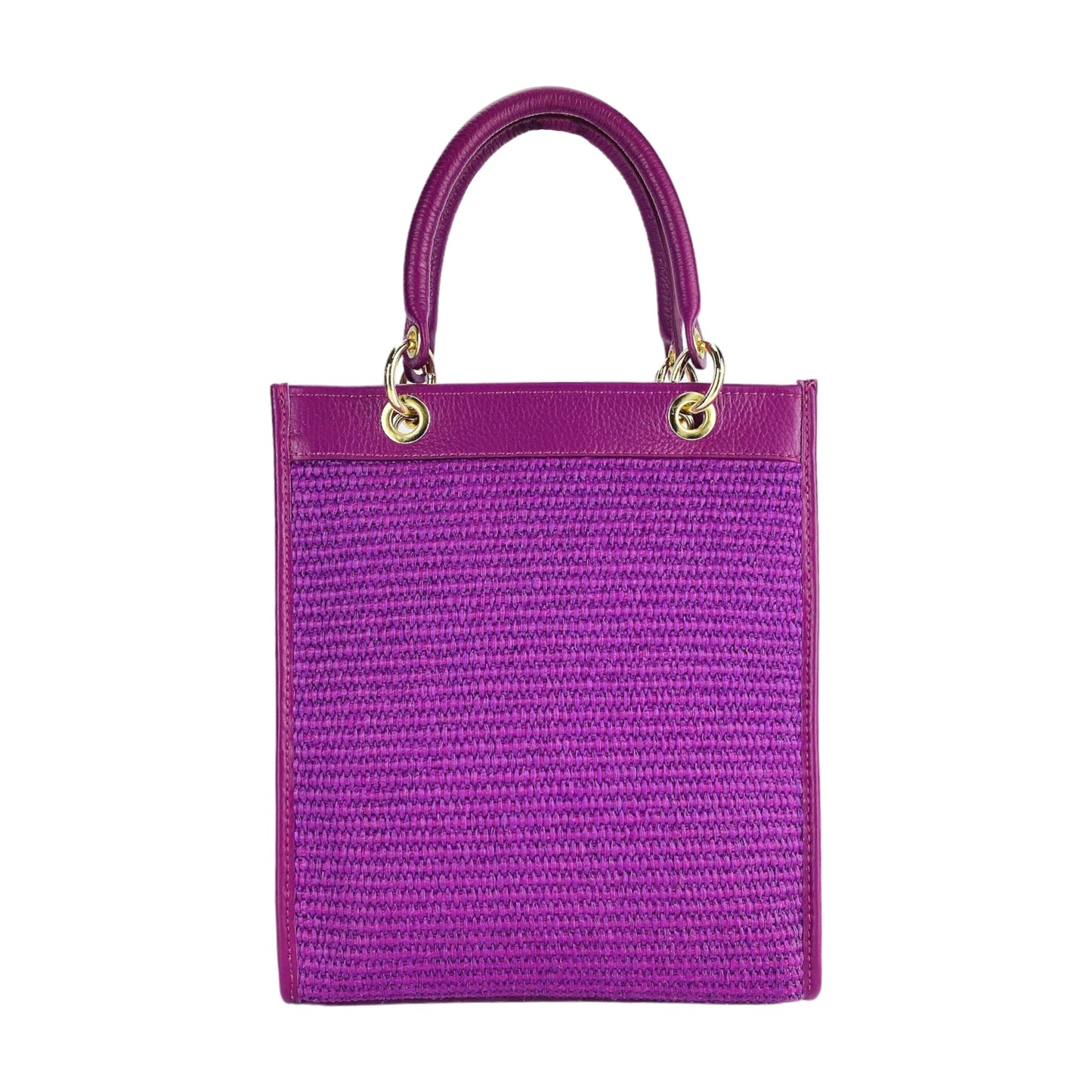 RB1026CN | Borsa Donna a mano verticale in Vera Pelle e Paglia Made in Italy. Tracolla removibile e regolabile in pelle. Accessori Oro Lucido - Colore Lampone - Dimensioni: cm 24 x 29 x 9-4