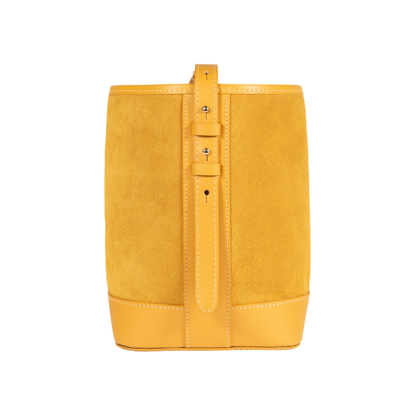 RB1031AR | Borsa Donna a Secchiello BRENDA in Vera Pelle Made in Italy. Accessori in metallo Oro Lucido - Colore Senape - Dimensioni: cm 25 x 23,5 x 17-2