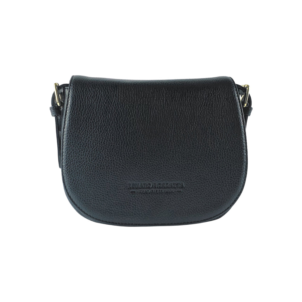 RB1002A | Borsa a Tracolla  in Vera Pelle Made in Italy con Tracolla removibile in pelle e attacchi con fibbie in metallo Oro Lucido - Colore Nero - Dimensioni: cm 26 x 20 x 10-4