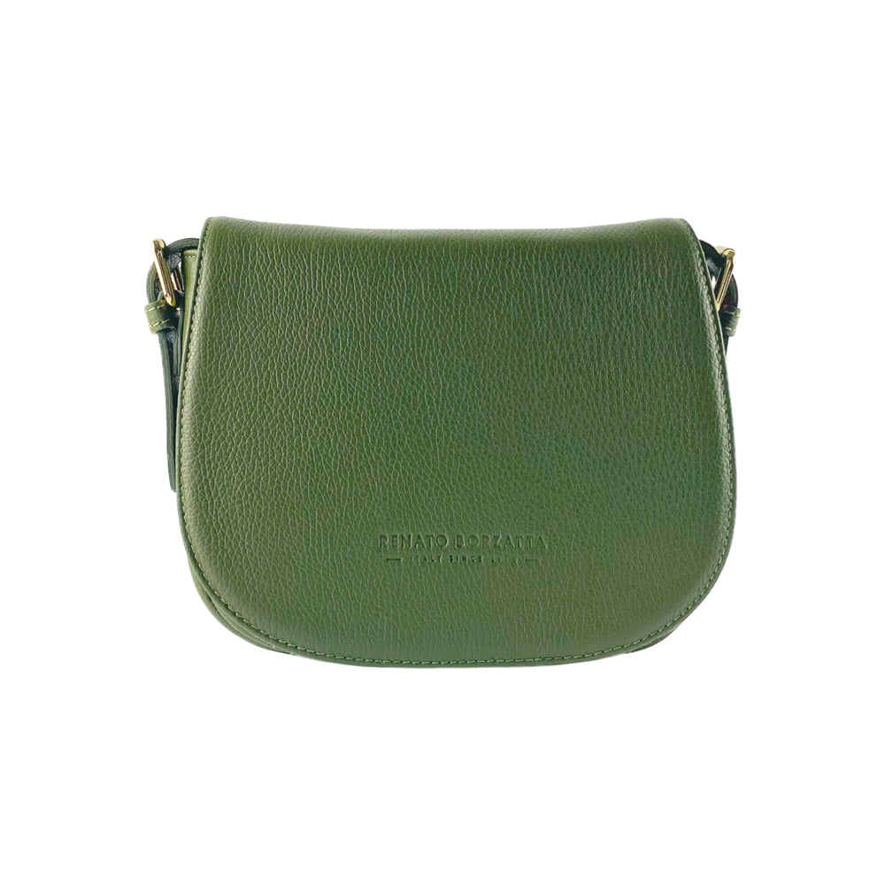 RB1002E | Borsa a Tracolla  in Vera Pelle Made in Italy con Tracolla removibile in pelle e attacchi con fibbie in metallo Oro Lucido - Colore Verde - Dimensioni: cm 26 x 20 x 10-4