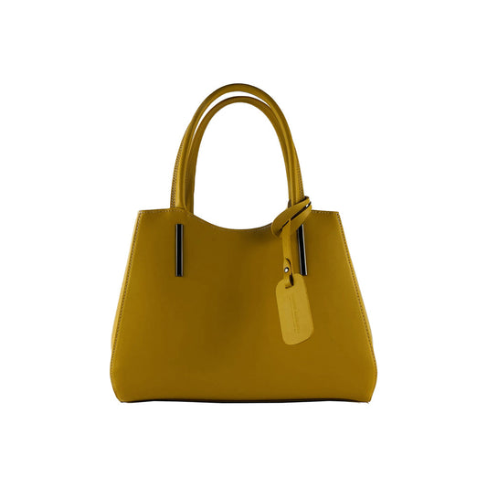 RB1004R | Borsa a Mano in Vera Pelle Made in Italy con Tracollina removibile e attacchi con moschettoni in metallo Canna di Fucile - Colore Senape - Dimensioni: cm 33 x 25 x 15 + Manici 13 cm-0