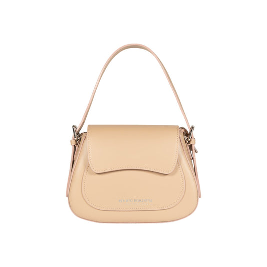 RB1030AL | Borsa Donna a Spalla EMMA con pattina in Vera Pelle Made in Italy. Accessori in metallo Argento Lucido - Colore Beige - Dimensioni: cm 24 x 18 x 9 + 14,5 (Luce manico)-0